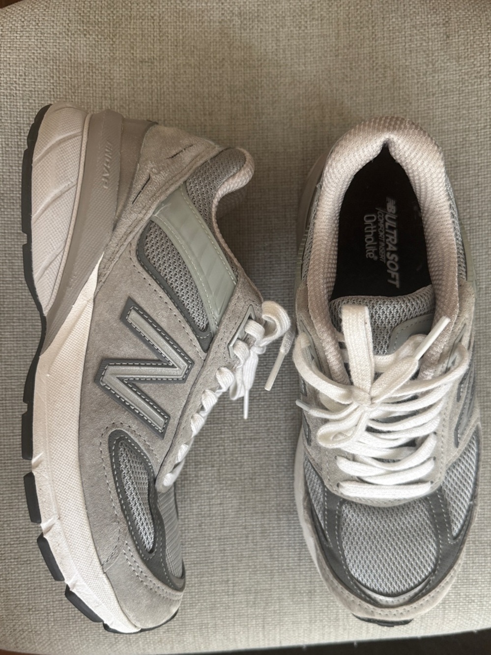 New Balance Women's Light Gray and White Mesh Suede Sneakers